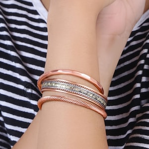 Copper Bracelets for Women s Set of 3 2 Powerful Magnetic Natural Relief for Joint Pain and Arthritis Gift Bag Etsy