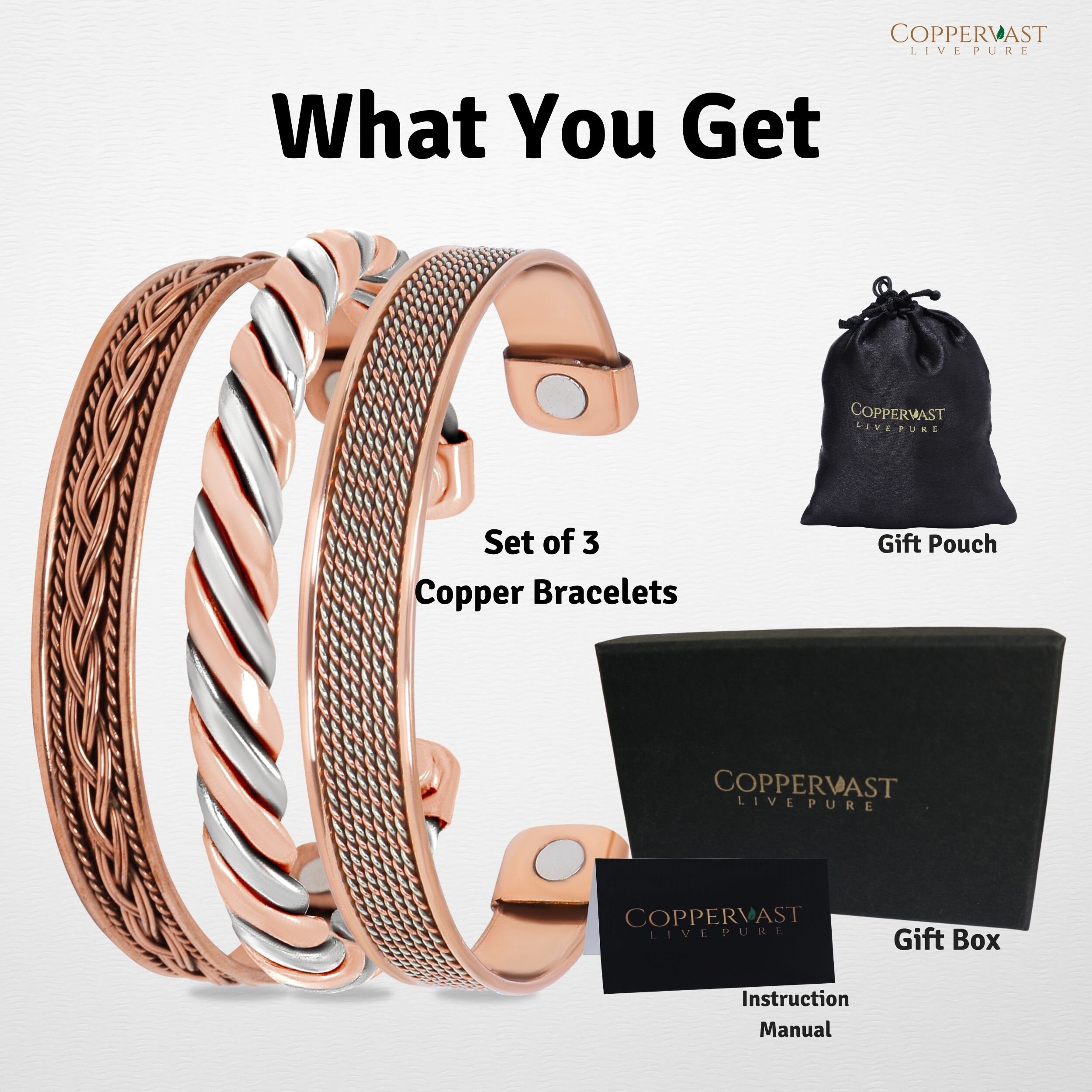 Copper Bracelets for Men and Women Set of 3 2 Powerful Therapy