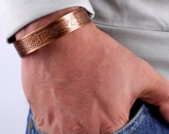 Viking Magnetic Copper Bracelets for Men- Celtic Dog Engraved-Arthritis Therapy Bracelets-Effective & Natural Joint Pain Relief