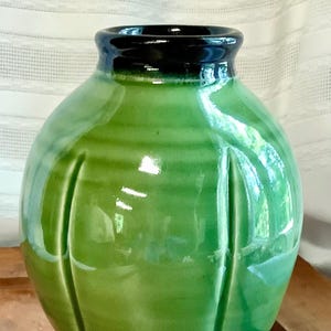 Andrew Langille Hand Turned Pottery Vase Glazed Green with Black Interior Halifax, Nova Scotia Made in Canada