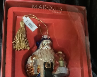 Waterford Crystal Marquis Santa with Gifts Hand Blown Glass Hand Painted Large Ornament with Gold Tassel Hanger Christmas Decor #155111