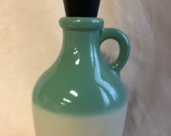 Painted Glass Jug Perfume Bottle Teal and Cream numbered 1-1