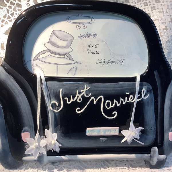 Just Married Ceramic Getaway Car 4 x 6 inch Photo Picture Frame by Lady Jayne Ltd. 8466 Bridal Bliss Tabletop