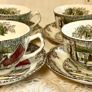 Johnson Bros The Freundliches Dorf 'The Ice House' Set mit 4 Tassen und Untertassen Tee Kaffee Geschirr Set England