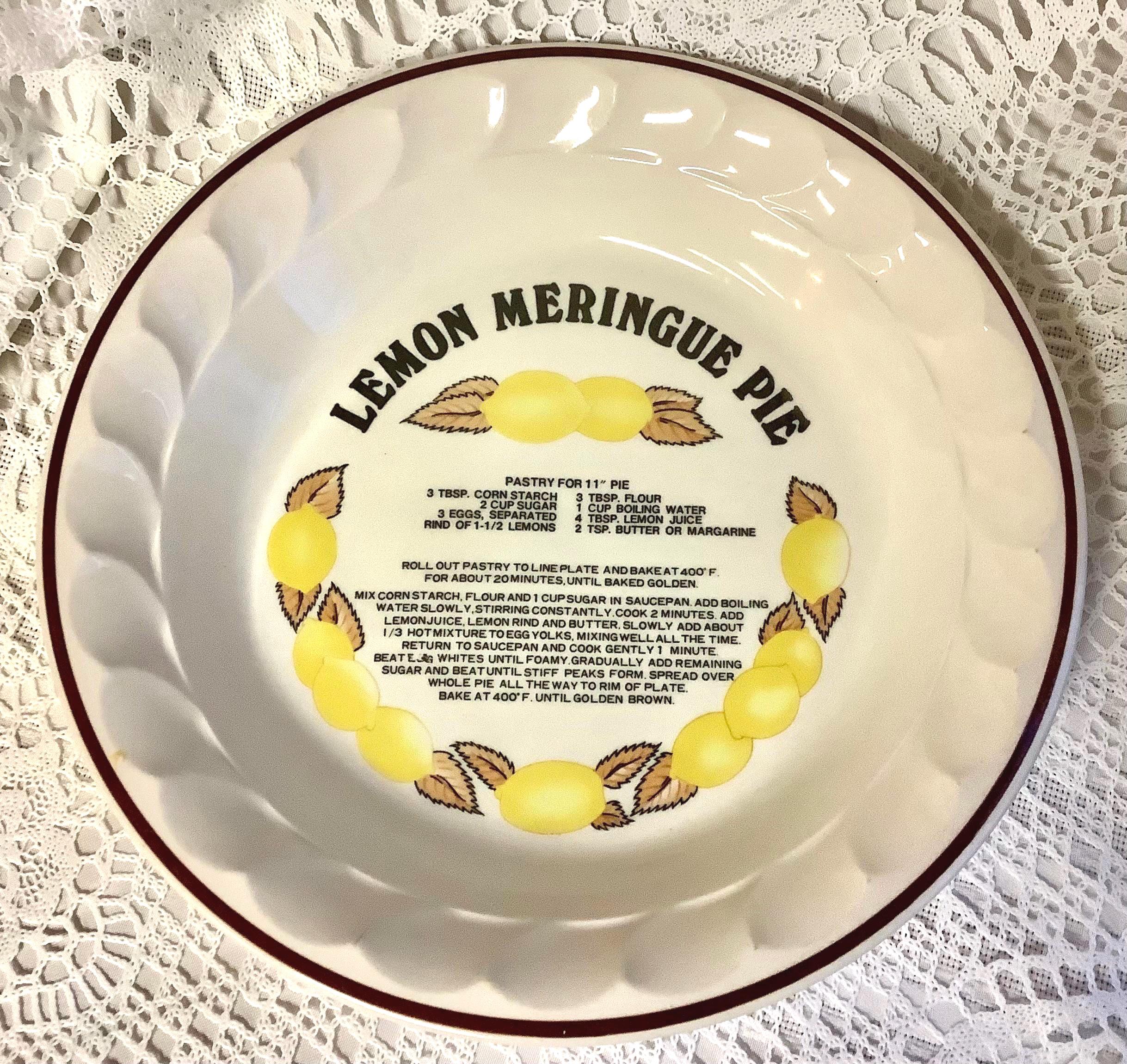 Festival Ceramic Lemon Meringue Pie Recipe Plate Stoneware Made in Korea Country Kitchen Farmhouse Decor