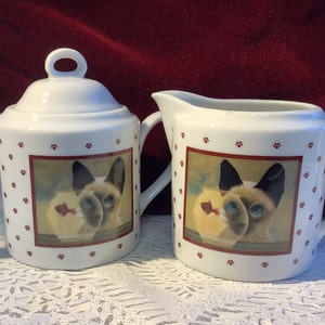Lowell Herrero Vandor Siamese Cat and Fishbowl Cream and Sugar bowl Made in Japan 1986