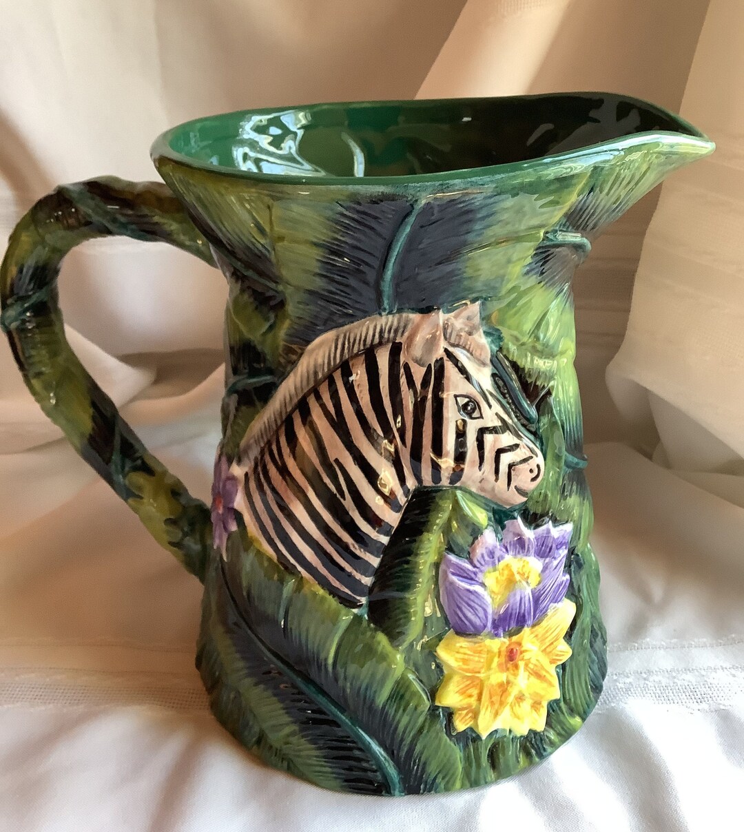 Pitcher Zebra Large Bella Casa by Ganz Glazed Ceramic Hand Painted Water Pitcher Jug ...