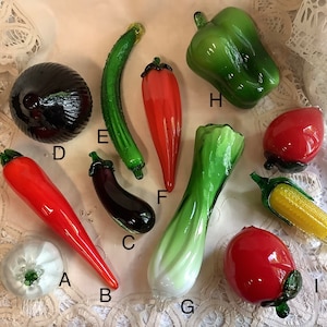 Blown Glass Vegetables Garlic Plum Tomato Zucchini/ Cucumber Egglant Chili Bok Choy Green Pepper Corn Purple Red Onion