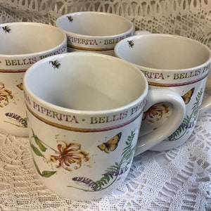 Set of 4 Marjolein Bastin Wildflower Meadow Ceramic Coffee Tea Mugs Garden Flowers and Butterflies