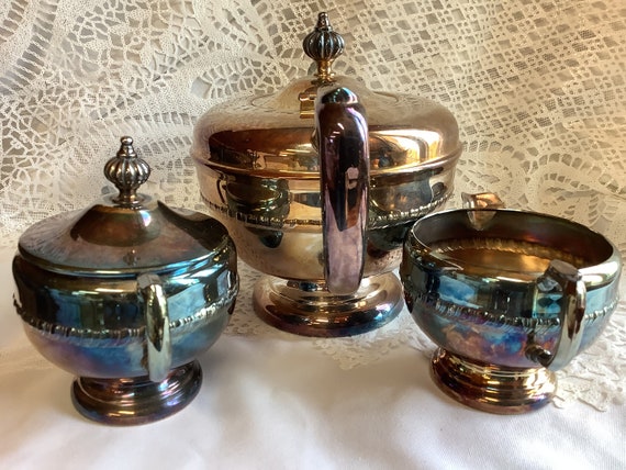 Viking Plate E.P. Brass Coffee / Tea Pot and Cream and