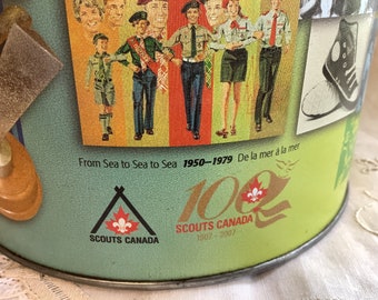 Boy Scouts Canada 100 Year Anniversary Advertising Tin Can Storage Container