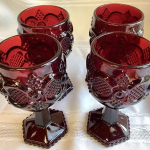 Set of 4 Avon Ruby Red Cape Cod Stemmed Wine Sherry Goblet Glasses Drink Barware