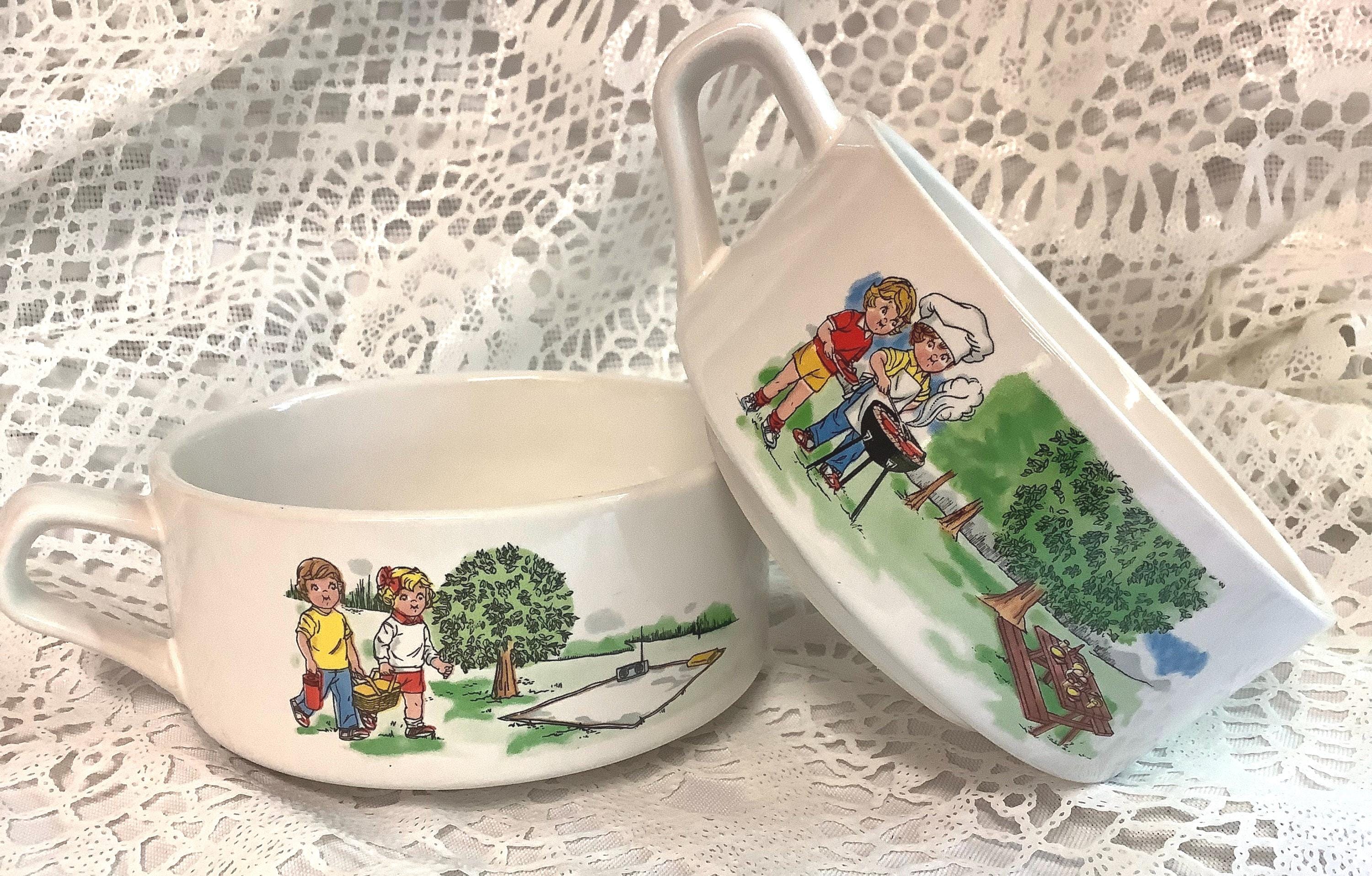 Pair of Vintage Campbell’s soup Ceramic Single Handled Soup Bowl Cups Summer Outdoor Picnic BBQ