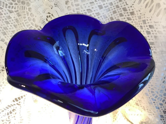 【美品】マイセン☆Cobalt Blue Trumpet Vase Large Murano Cobalt Blue Hand Blown Twisted Glass Elephant