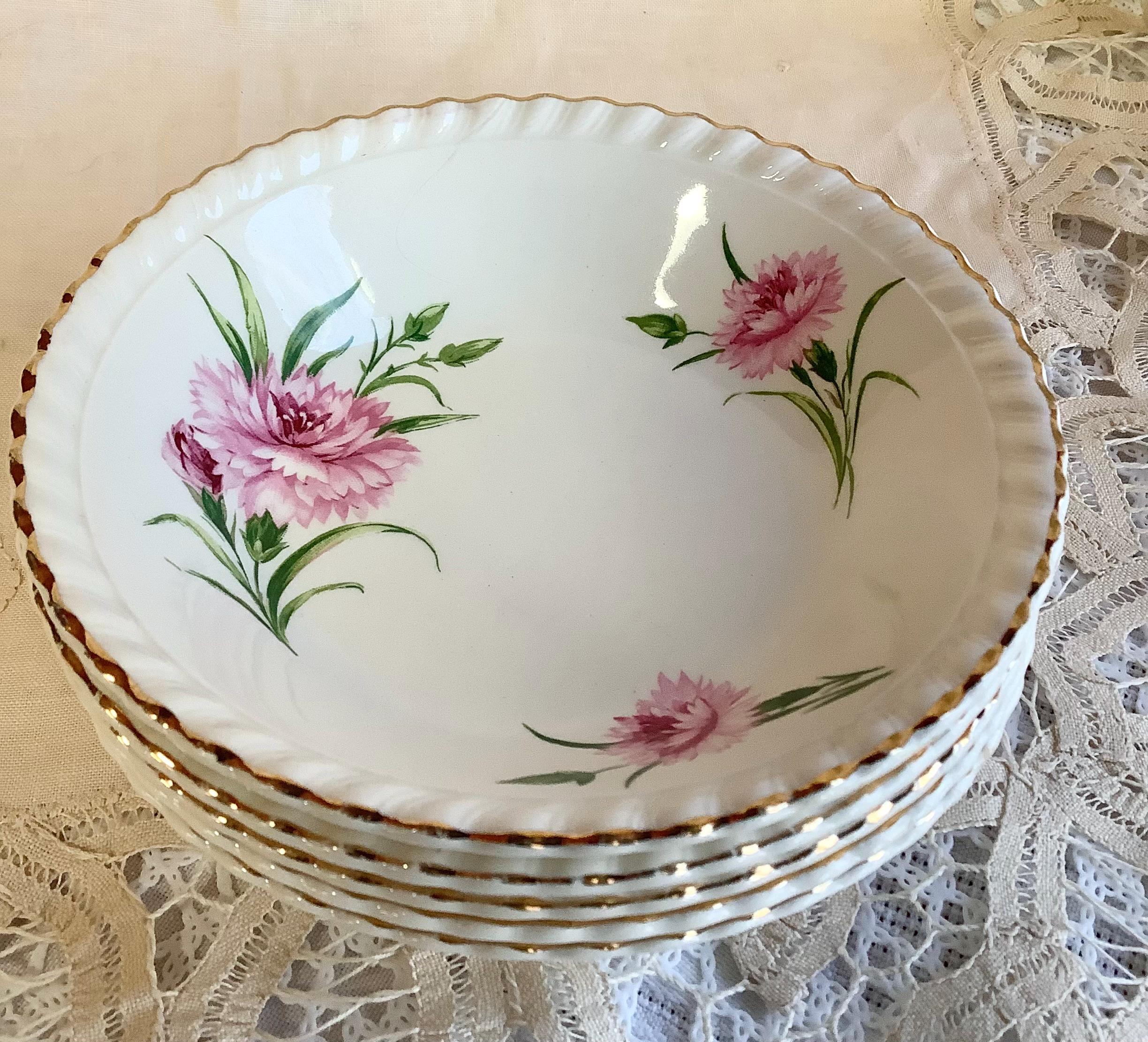 Set of 5 Johnson Bros. Old English Pink Carnation Flower