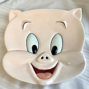 Plato de cerámica coleccionable de Porky Pig de Looney Tunes de Warner Bros. Studio con el personaje de dibujos animados Bugs Bunny para colgar en la pared