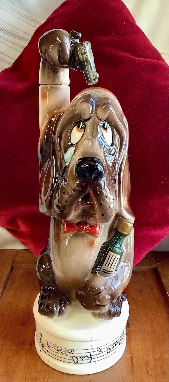 The Last Shot Ceramic Musical Basset Hound Sad Dog Decanter