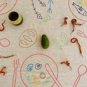 Handmade Embroidered Soft Natural Linen Tablecloth for 4 image 3