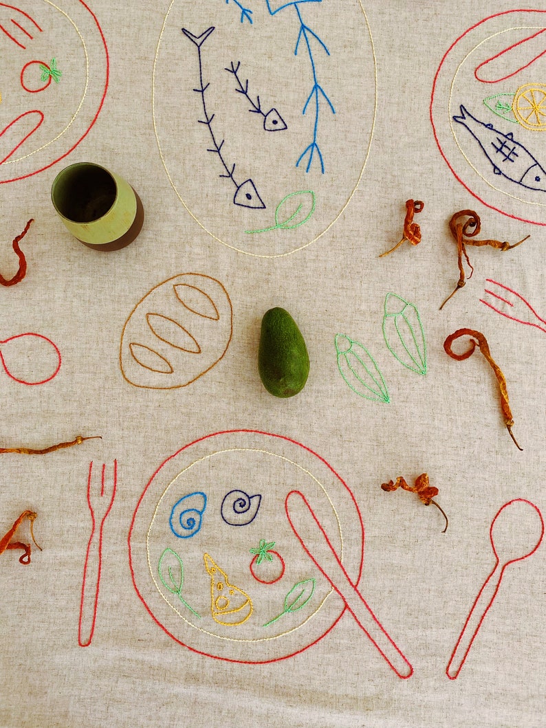 Handmade Embroidered Soft Natural Linen Tablecloth for 4 image 3