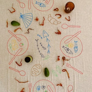 Handmade Embroidered Soft Natural Linen Tablecloth for 4 image 8