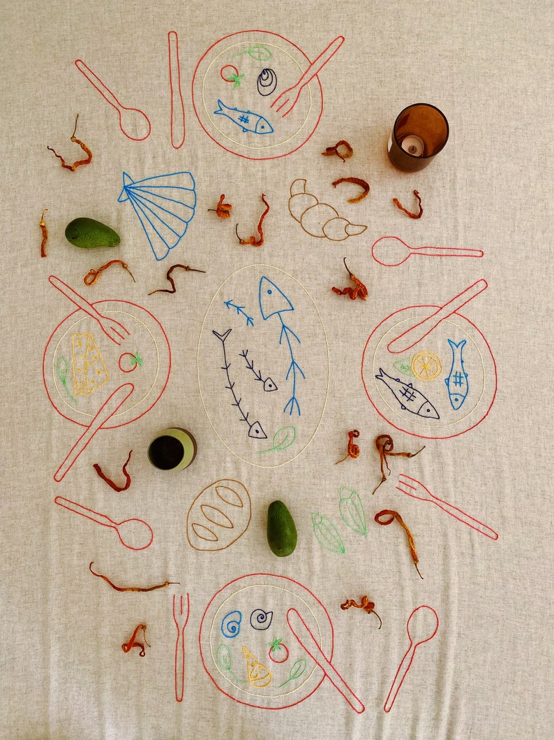 Handmade Embroidered Soft Natural Linen Tablecloth for 4 image 8