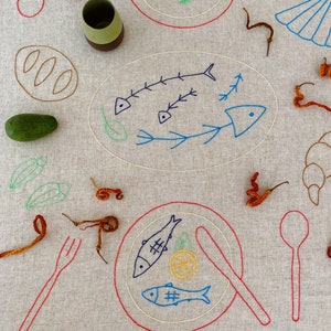 Handmade Embroidered Soft Natural Linen Tablecloth for 4 image 1