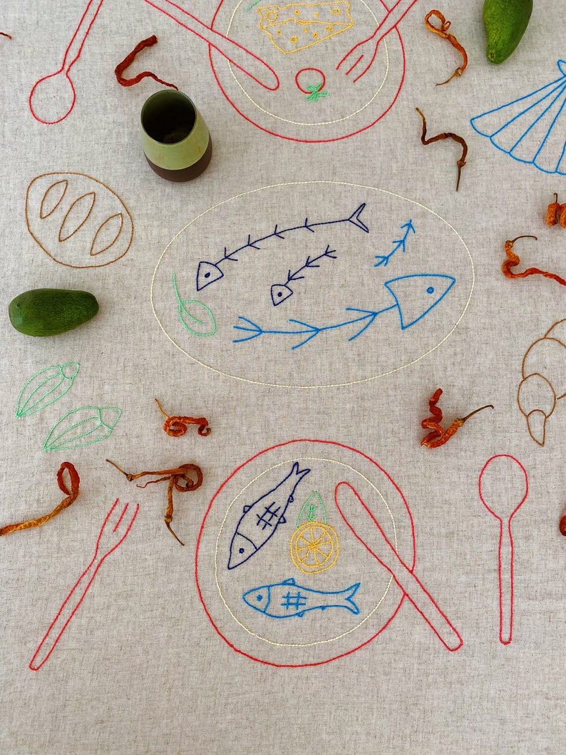 Handmade Embroidered Soft Natural Linen Tablecloth for 4 image 1