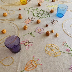 Handmade Embroidered Soft Natural Linen Tablecloth for 4 image 1