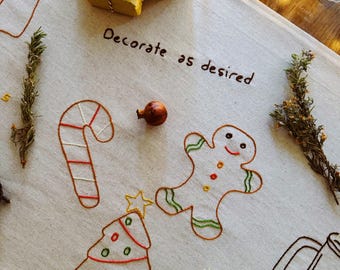 Camino de mesa navideño de lino bordado a mano - Nuevo diseño / Exclusivamente en Etsy