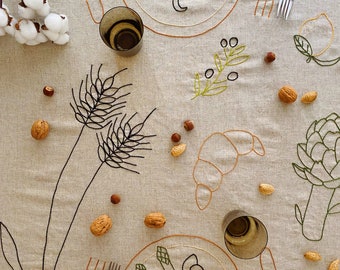 Handmade Embroidered Soft Natural Linen Tablecloth for 4