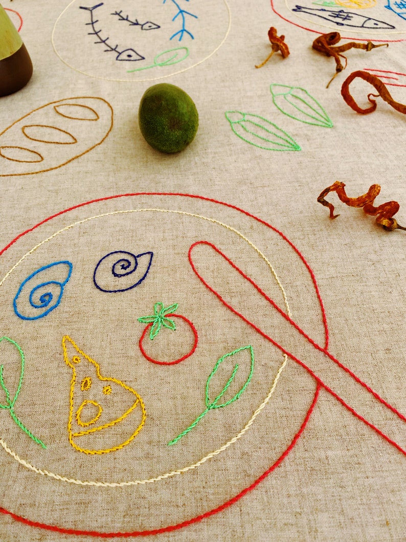 Handmade Embroidered Soft Natural Linen Tablecloth for 4 image 5