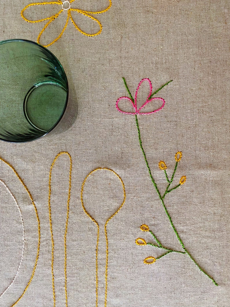 Handmade Embroidered Soft Natural Linen Tablecloth for 4 image 7