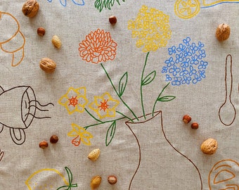 Hand-Painted Soft Natural Linen Tablecloth