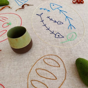 Handmade Embroidered Soft Natural Linen Tablecloth for 4 image 6