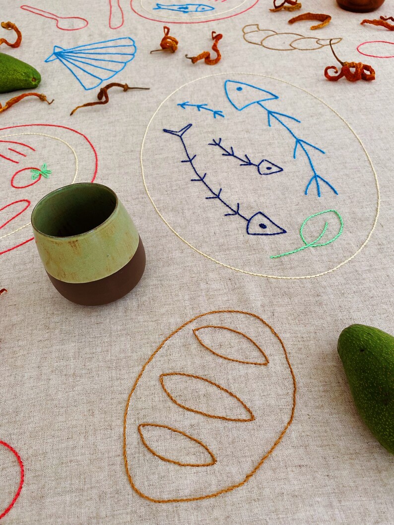Handmade Embroidered Soft Natural Linen Tablecloth for 4 image 6