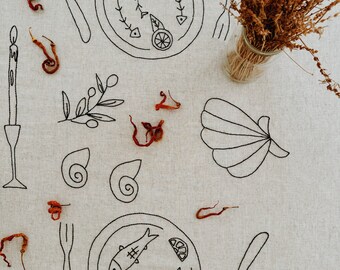 Handmade Embroidered Soft Natural Linen Tablecloth for 4