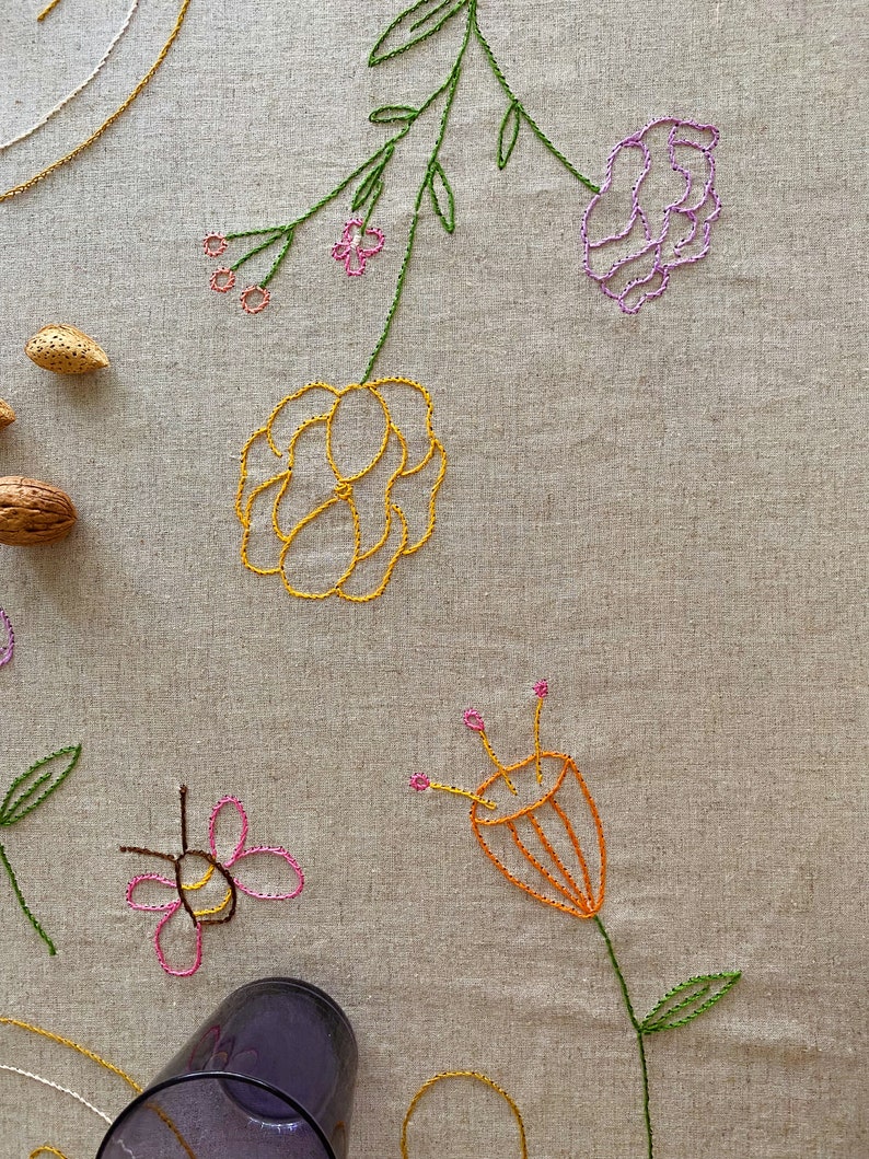 Handmade Embroidered Soft Natural Linen Tablecloth for 4 image 9