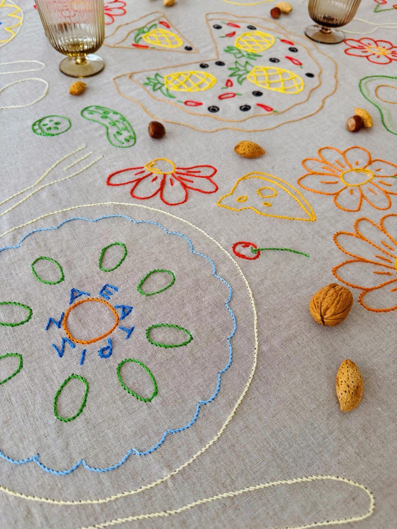 Made to Order Handembroidered Natural Linen Tablecloth for 4 Etsy