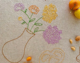 Handmade Embroidered Natural Linen Tablecloth for 2