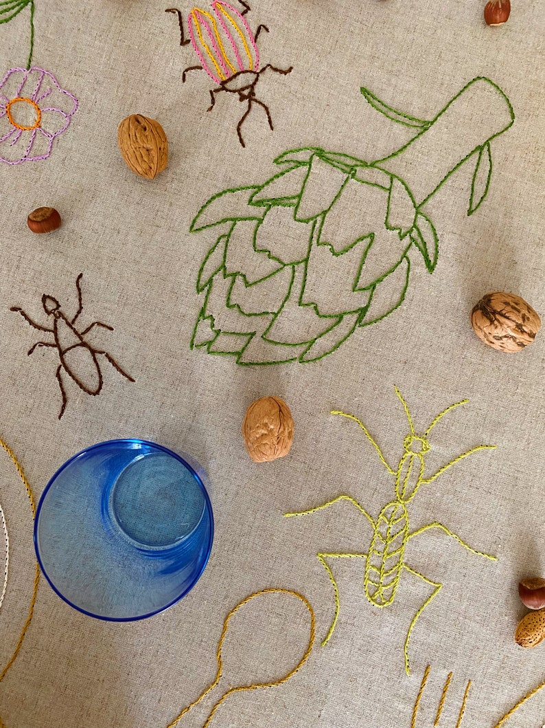 Handmade Embroidered Soft Natural Linen Tablecloth for 4 image 8