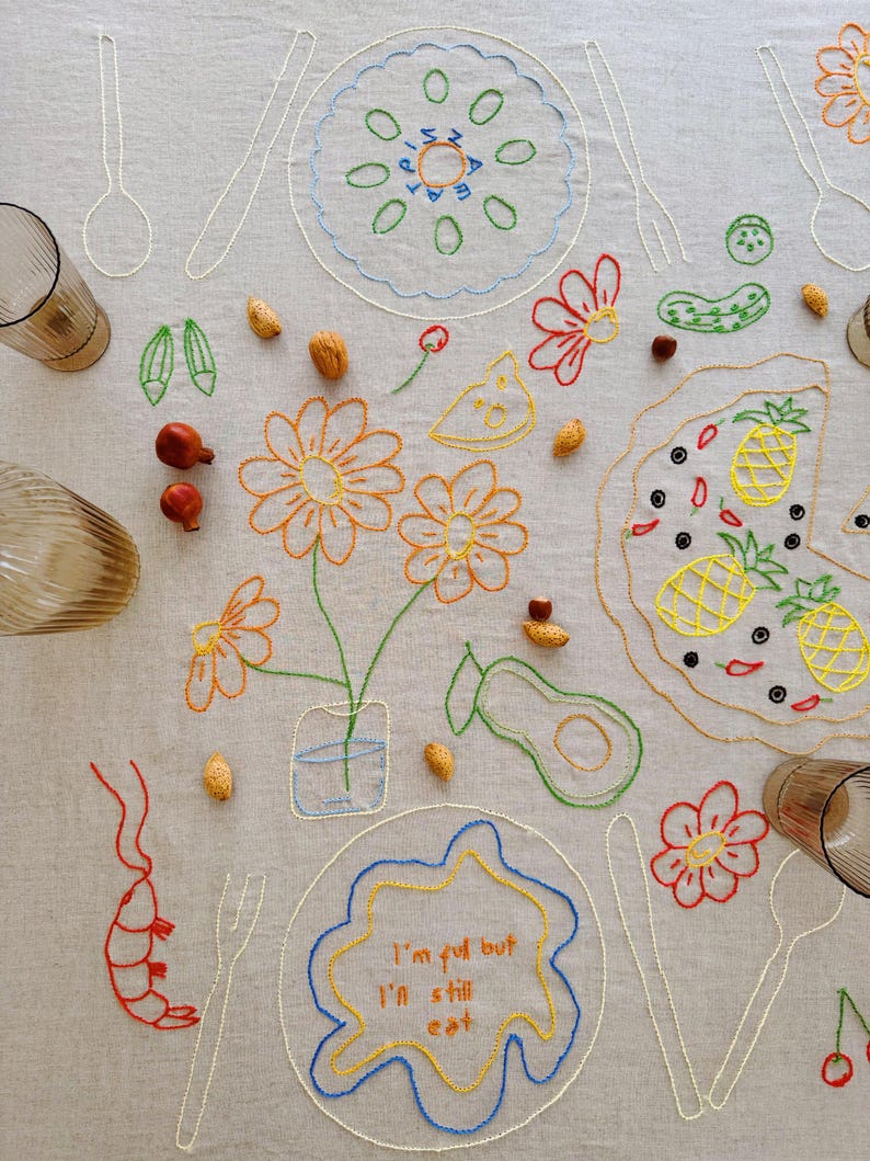 Made to Order Handembroidered Natural Linen Tablecloth for 4 Etsy