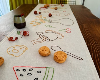 Handmade Embroidered Natural Linen Table Runner