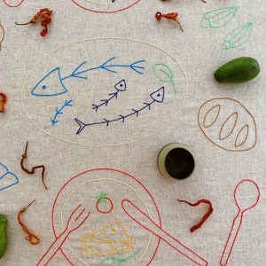 Handmade Embroidered Soft Natural Linen Tablecloth for 4 image 2