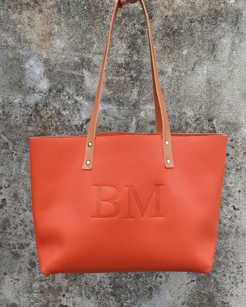 Monogrammed leather bag with initials BM