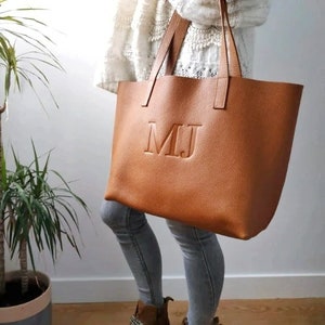 Custom leather bag monogrammed with initials MJ