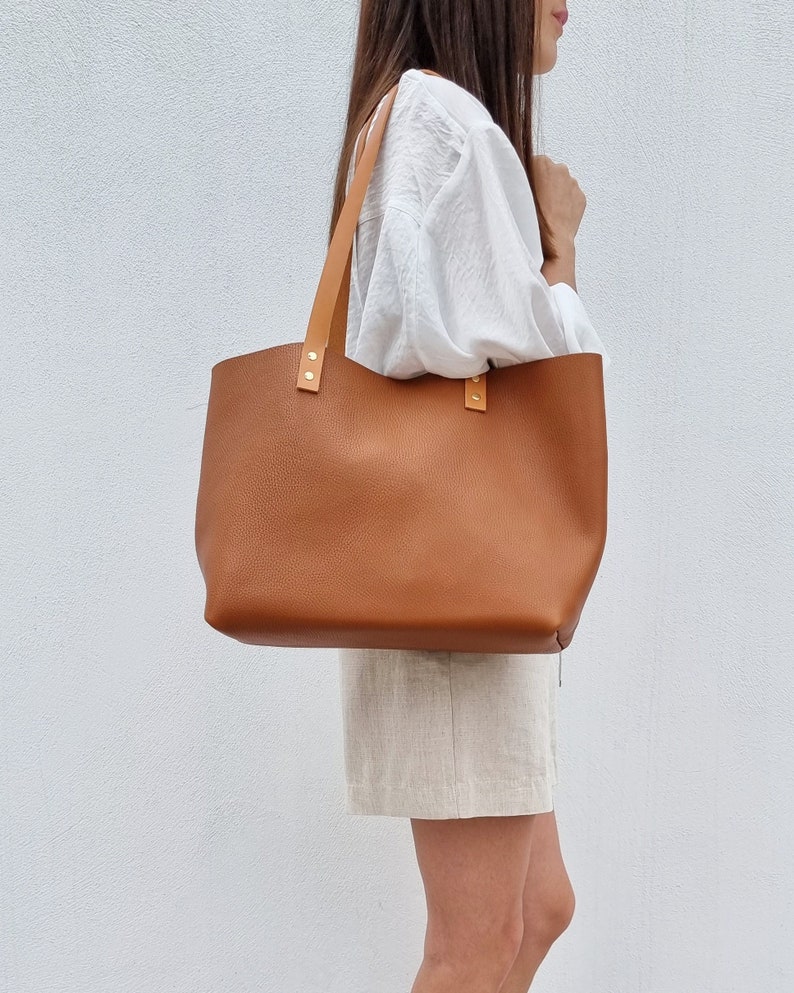 leather tote bag, tan color