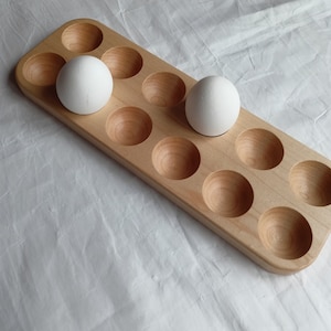 Royal Signet Wooden Egg Holder Wooden Egg Tray 18 Holder by Royal Signet, Handmade Solid Wood Egg Tray Holder for Refrigerator, or Egg Holder