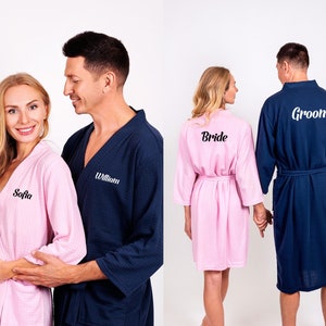 Matching Bathrobes, Custom Waffled Soft Robes for Couple, Honeymoon gift, Personalized waffled robes, Gift for him and her, Wedding gift-waf