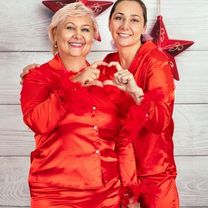 Silky Christmas Pajamas with Feathers: Matching Family PJs