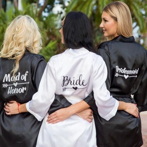 Custom Satin Bridesmaid Robes: Glitter Arrow, Bachelorette Party Gifts